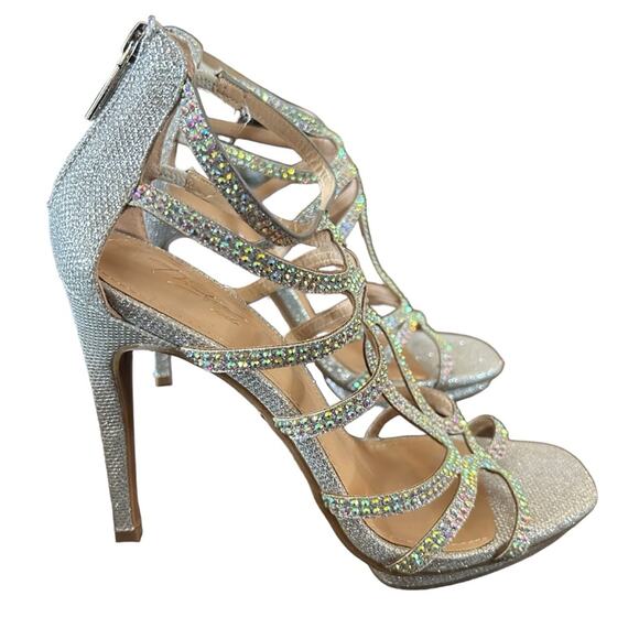 Thalia Sodi Remini Embellished Evening Sandals Silver Caged Stilettos NEW Size 9 - Picture 5 of 10